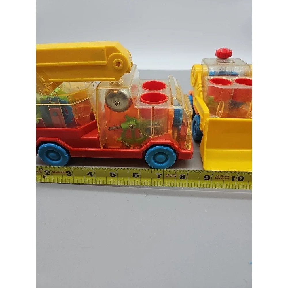 Playskool Vintage Go Go Gears Fire Truck Loader Push and Go 1988 Lot PRESS Clear